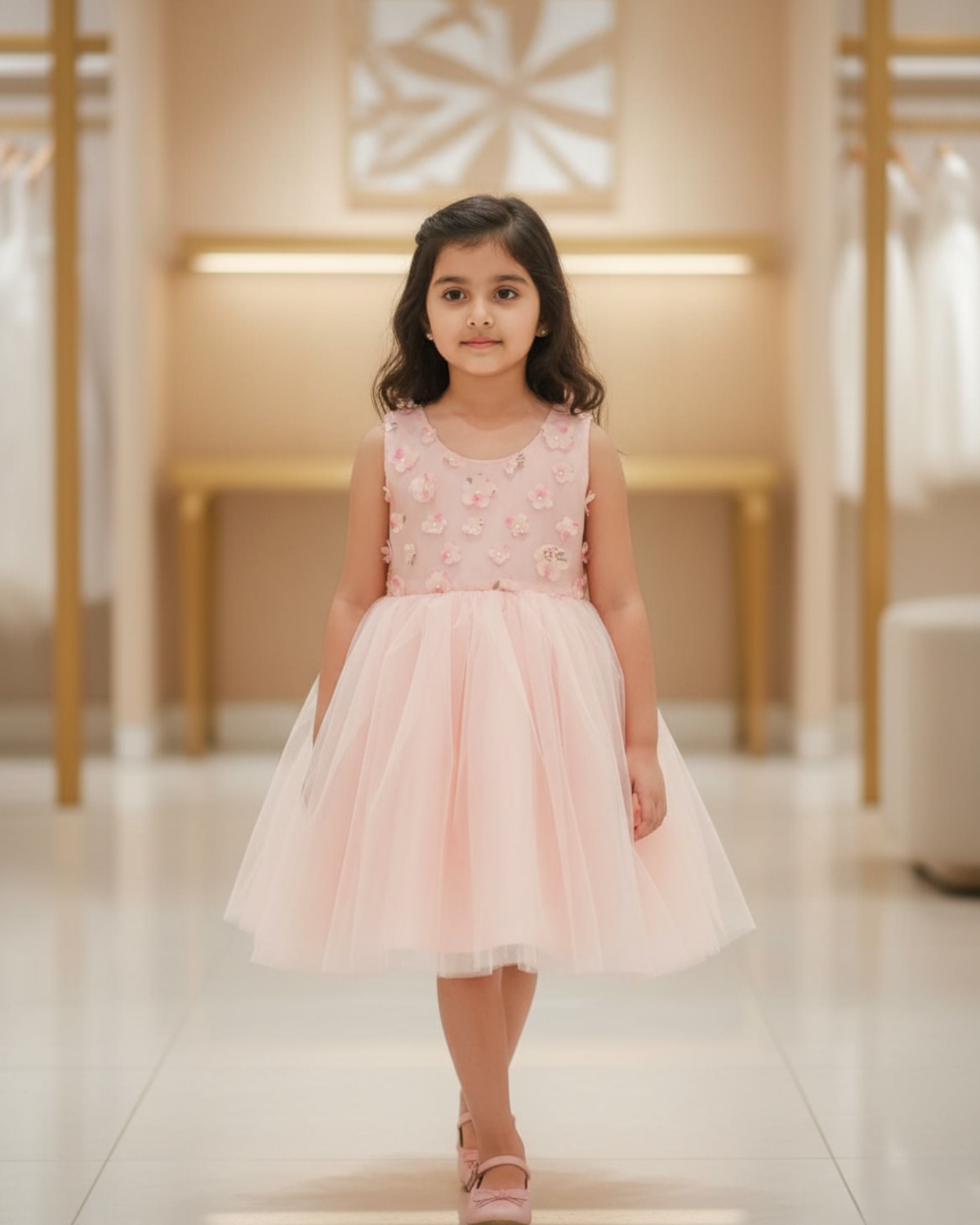 Moonlight Whisper Frock — Soft Net with Embroidered Lace Trim