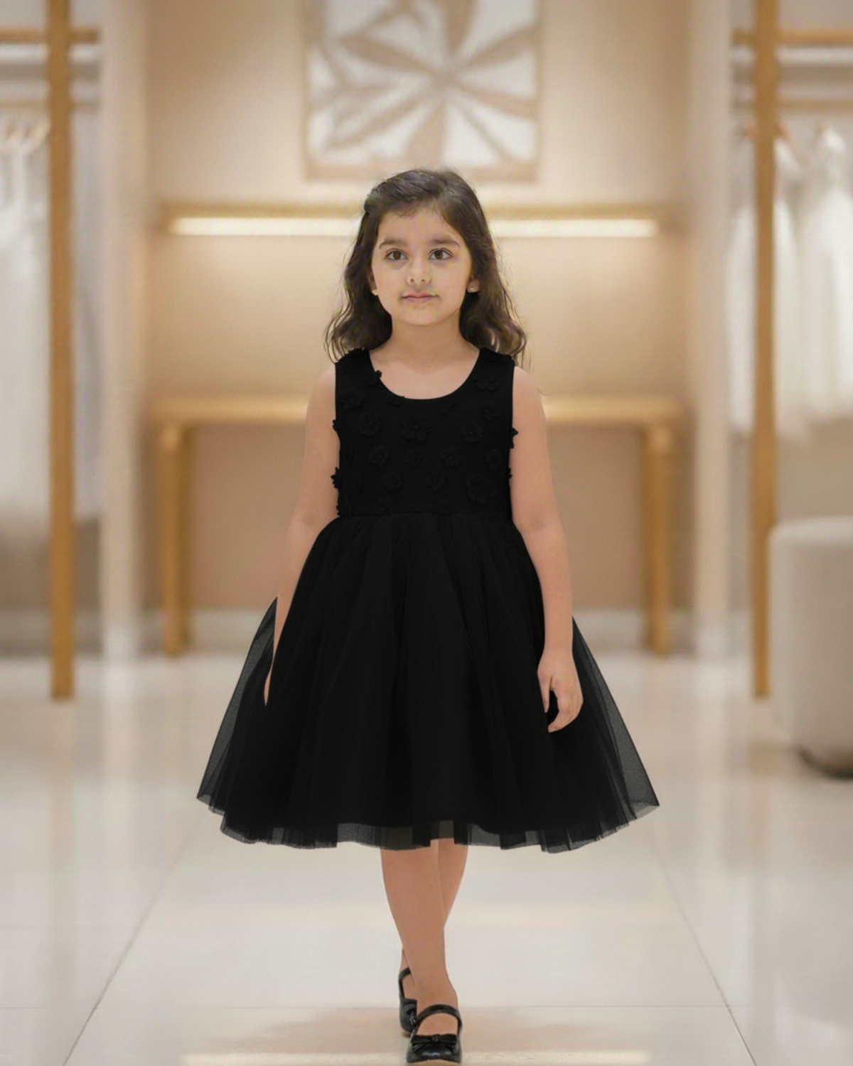 Moonlight Whisper Frock — Soft Net with Embroidered Lace Trim