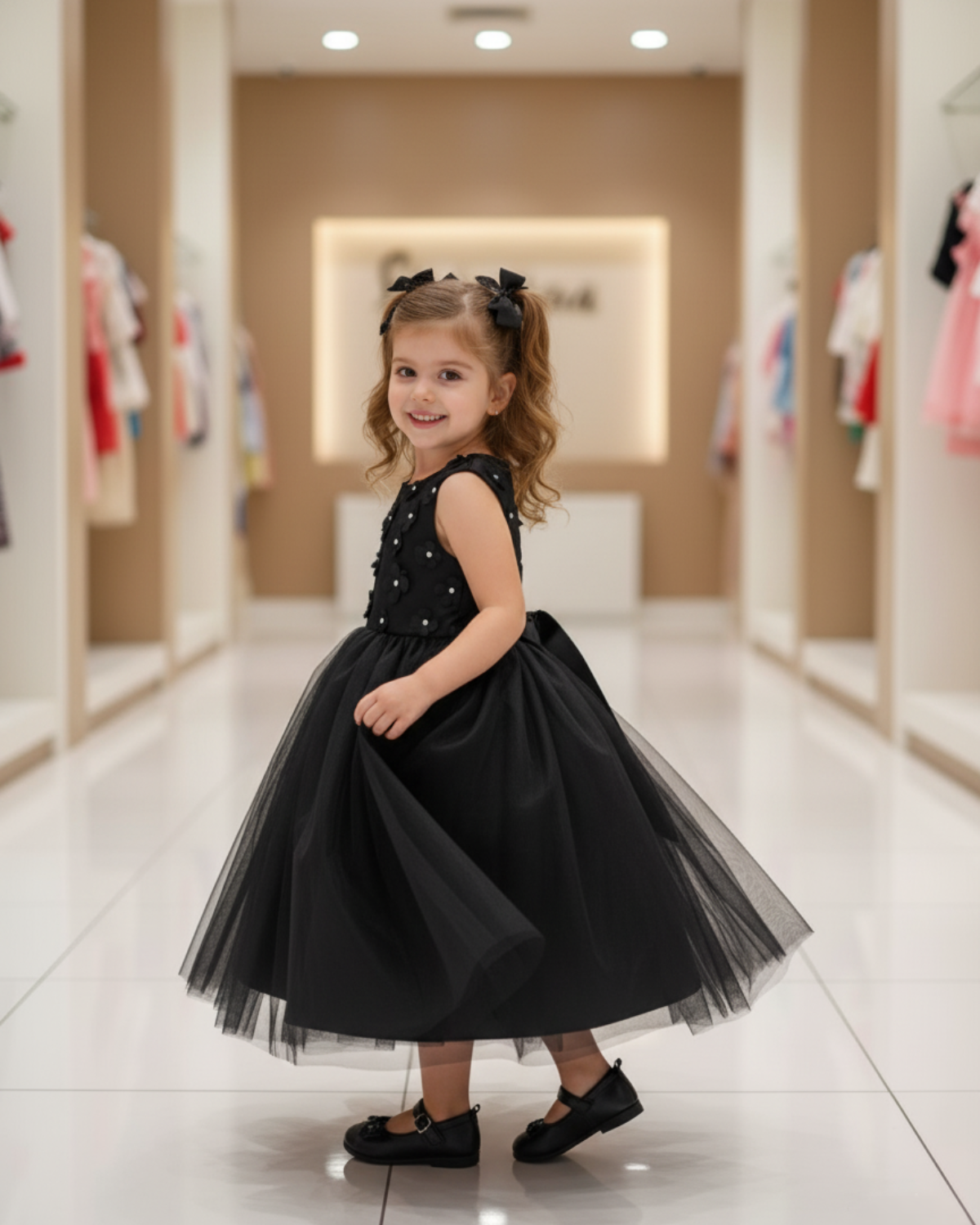 Moonlight Whisper Frock — Soft Net with Embroidered Lace Trim