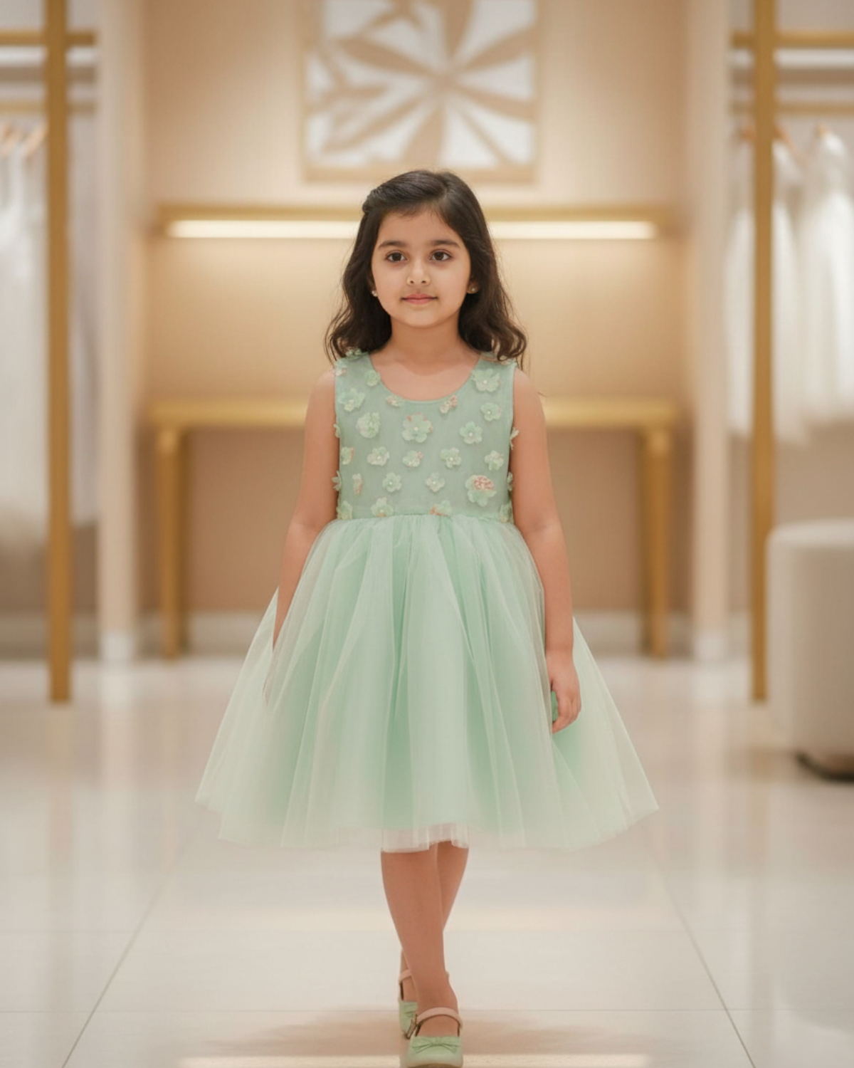 Moonlight Whisper Frock — Soft Net with Embroidered Lace Trim
