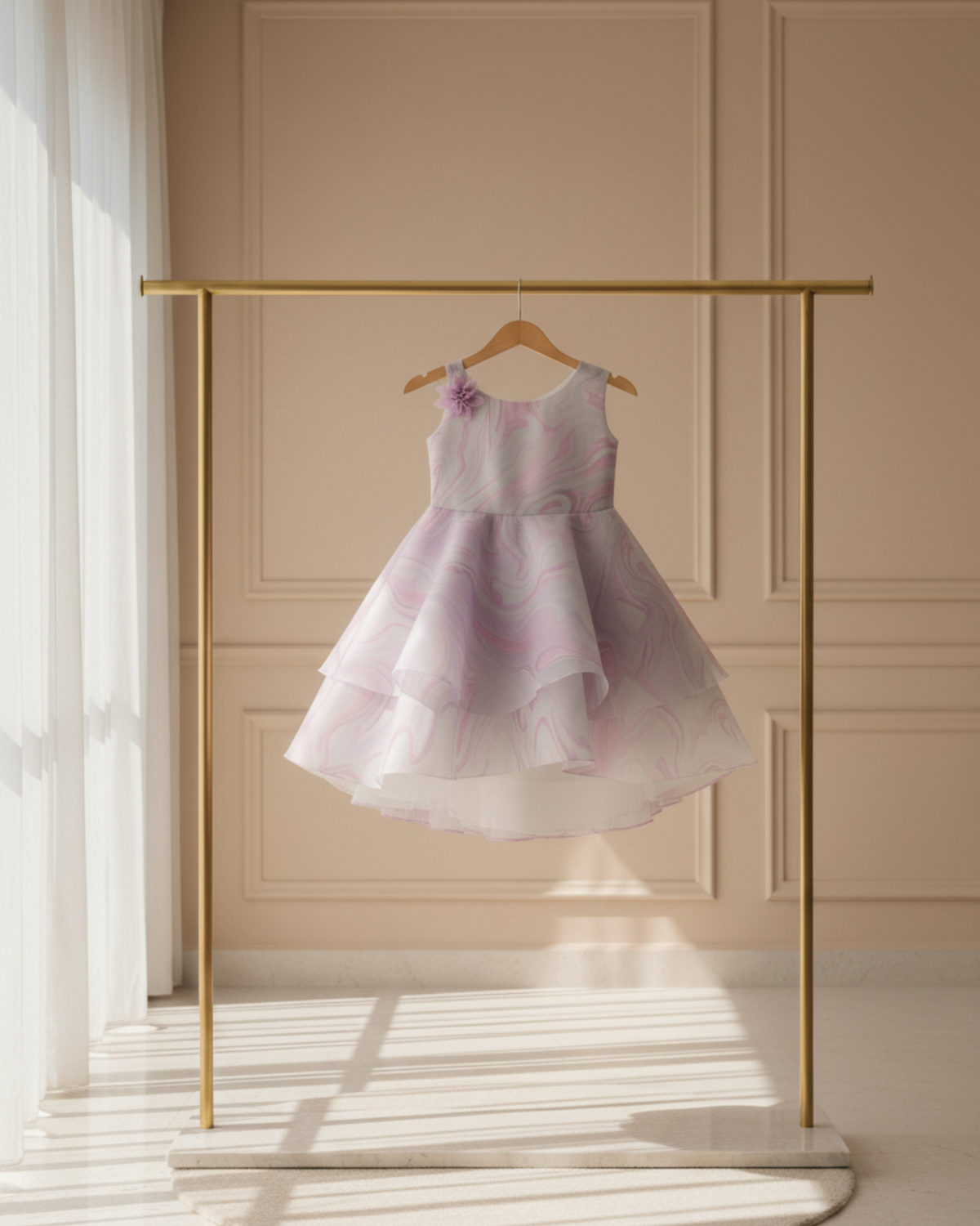 Rosy Bloom Frock — Layered Net with Floral Lace Detailing