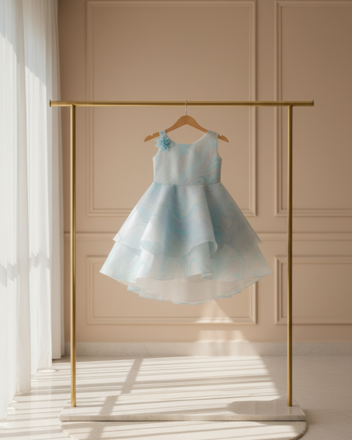 Rosy Bloom Frock — Layered Net with Floral Lace Detailing
