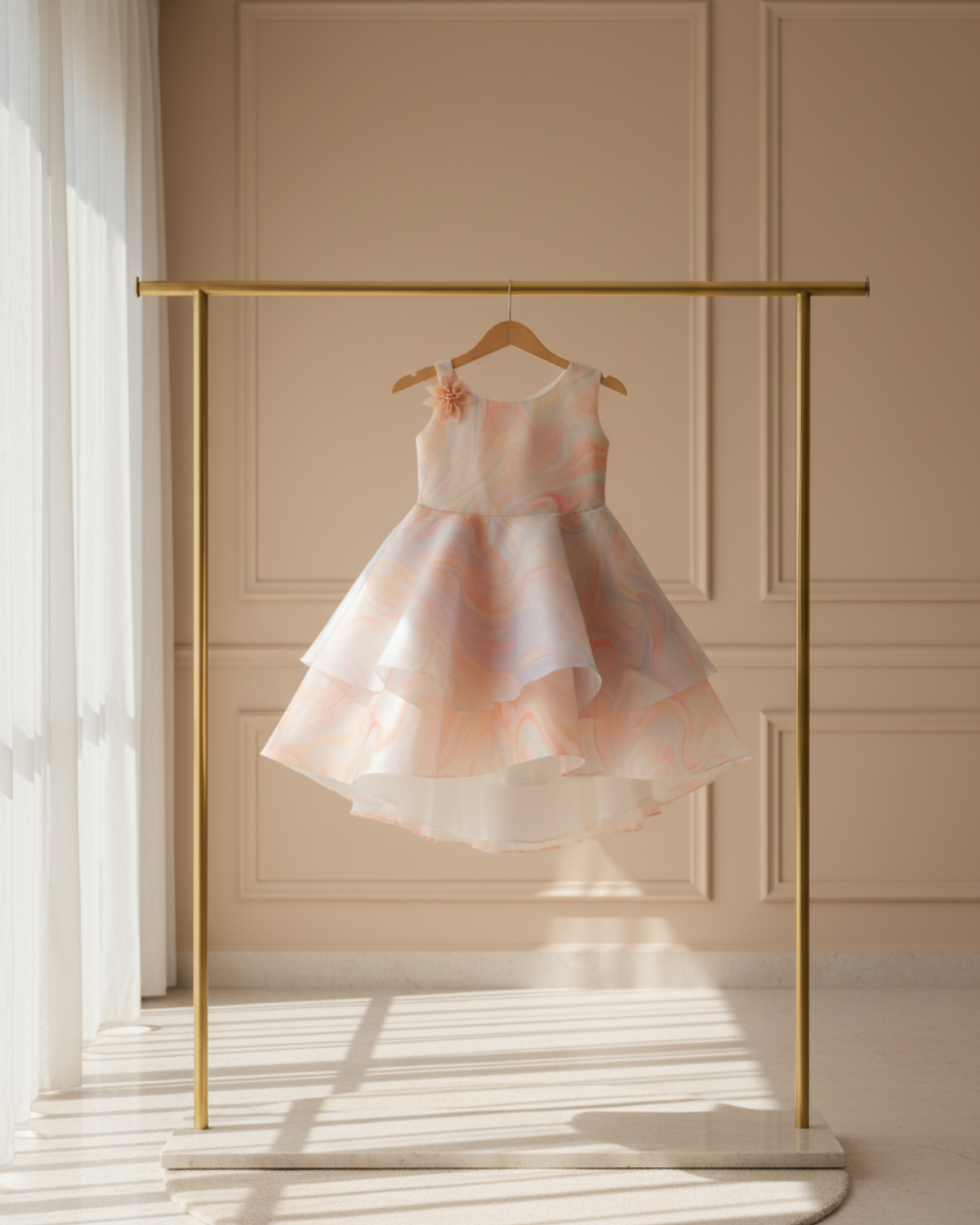 Rosy Bloom Frock — Layered Net with Floral Lace Detailing