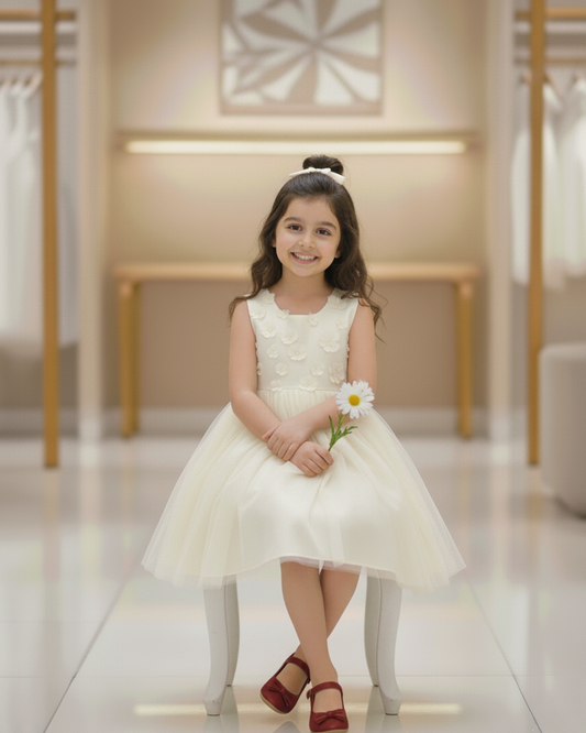 Moonlight Whisper Frock — Soft Net with Embroidered Lace Trim