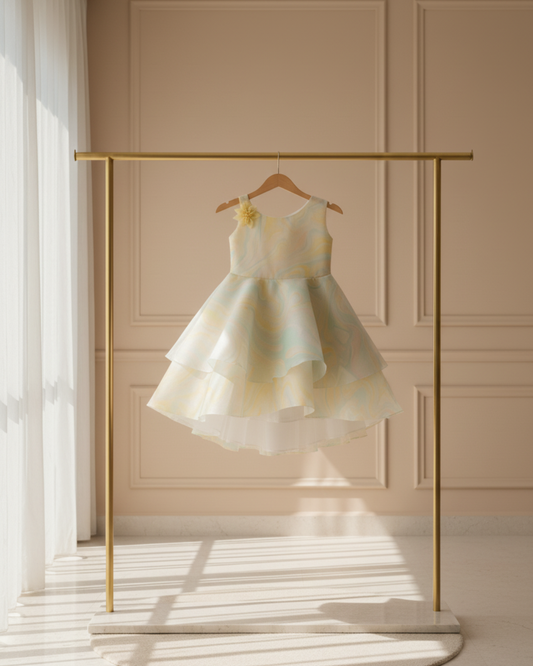 Rosy Bloom Frock — Layered Net with Floral Lace Detailing